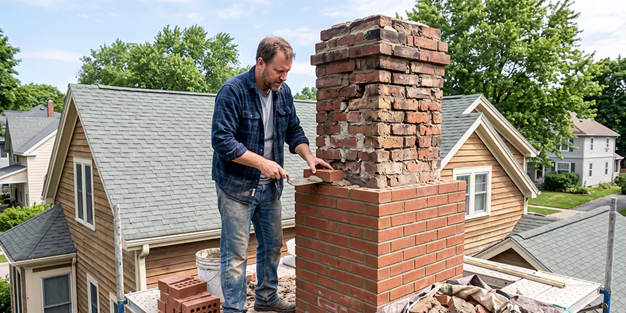 Old and Crumbling Brick Chimney Rebuild Lakewood